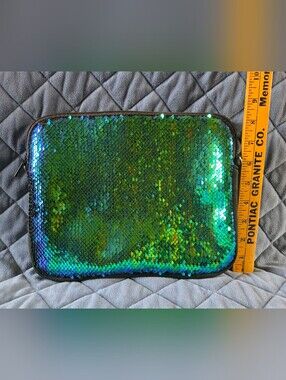 Mermaid & Black Rrversible Sequins Tablet Bag With Carry Strap